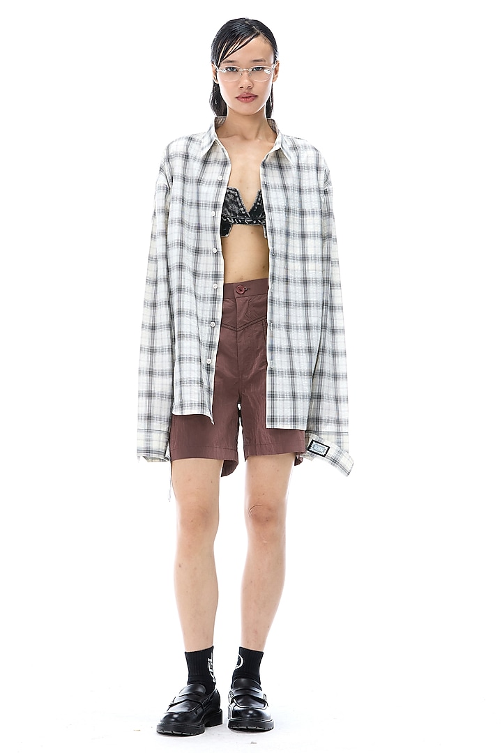 White Cotton Checkered Shirt by Kanika Goyal at Pernia's Pop Up Shop