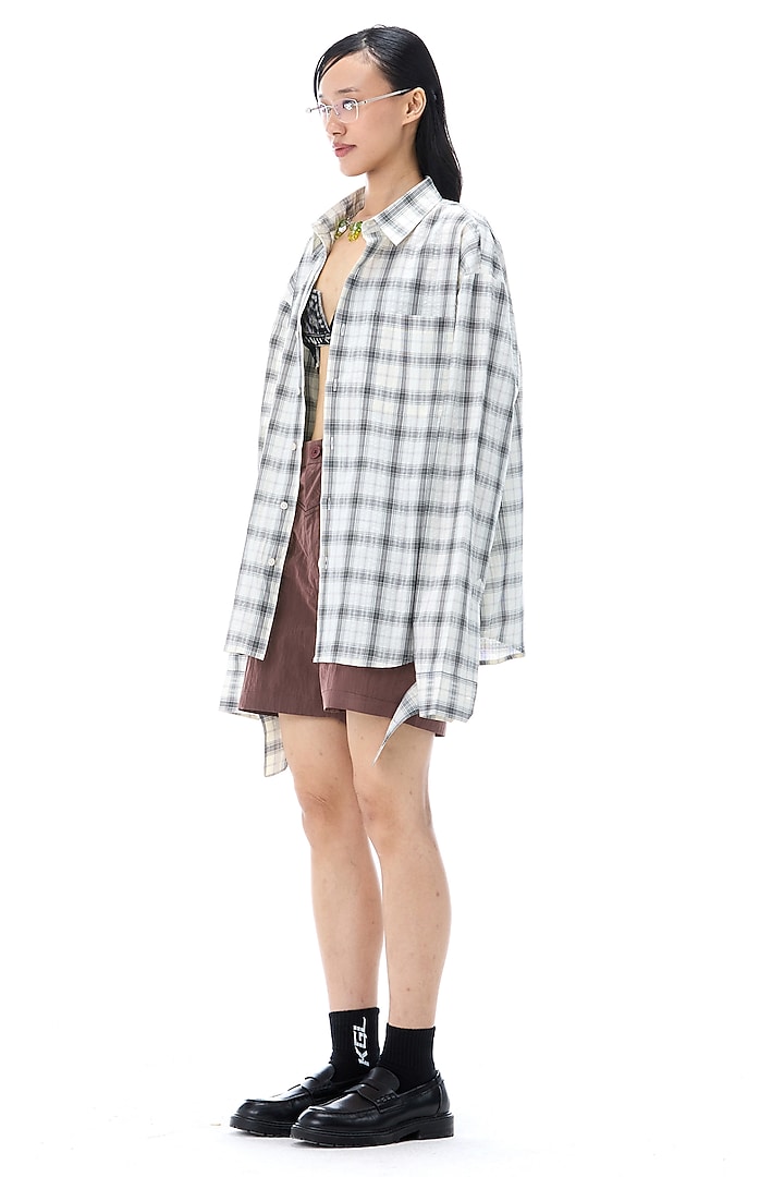White Cotton Checkered Shirt by Kanika Goyal at Pernia's Pop Up Shop