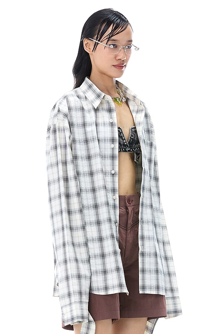 White Cotton Checkered Shirt by Kanika Goyal at Pernia's Pop Up Shop