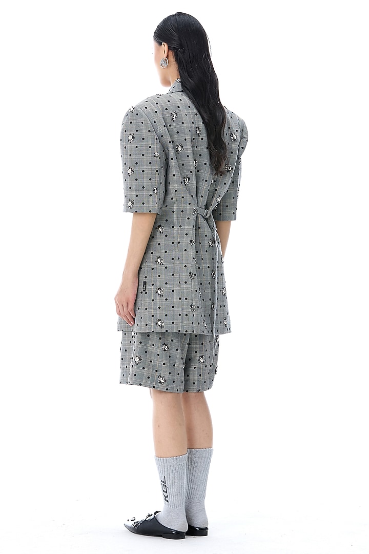 Grey Polyester Embellished Blazer by Kanika Goyal at Pernia's Pop Up Shop
