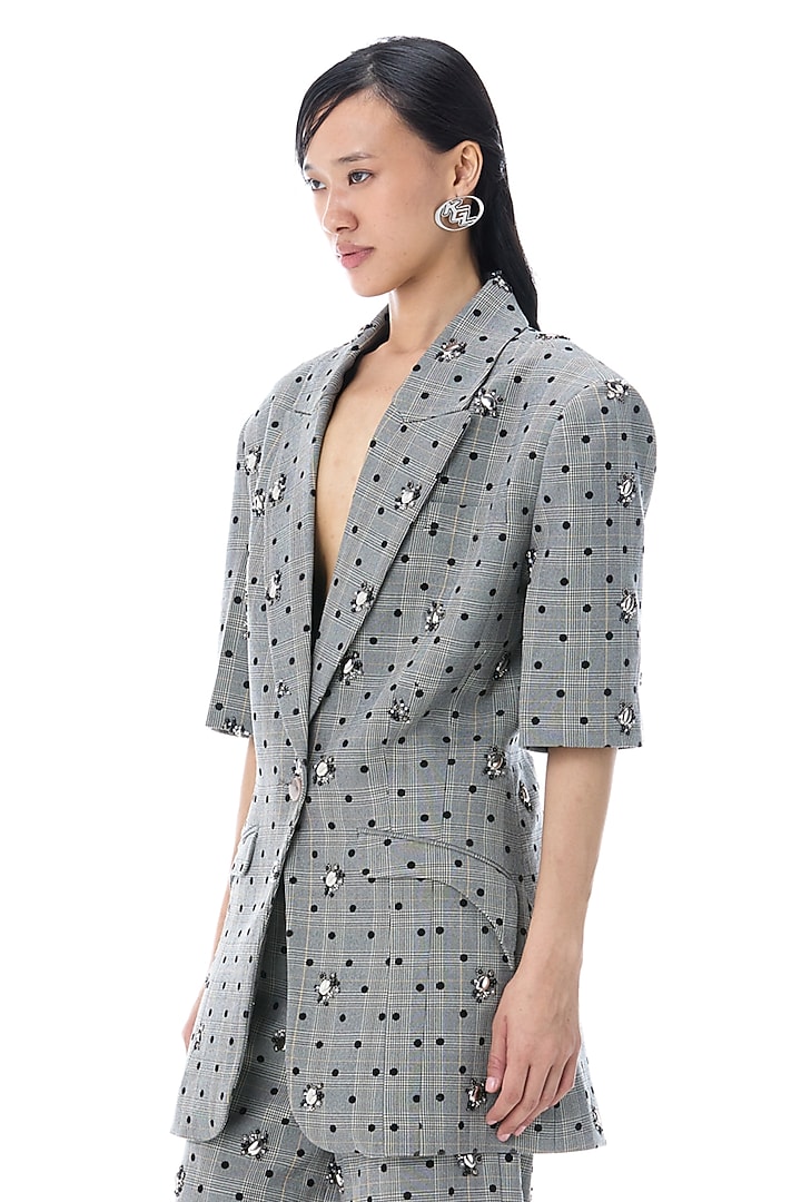Grey Polyester Embellished Blazer by Kanika Goyal at Pernia's Pop Up Shop