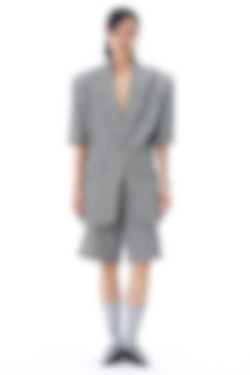 Grey Polyester Embellished Straight-Fit Plaid Shorts by Kanika Goyal at Pernia's Pop Up Shop