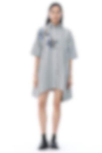 Grey Cotton Embellished Oversized Vacation Shirt Dress by Kanika Goyal at Pernia's Pop Up Shop