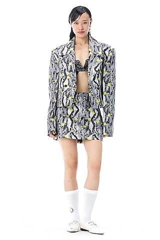 Multi-Colored Polyester Printed Oversized Blazer by Kanika Goyal