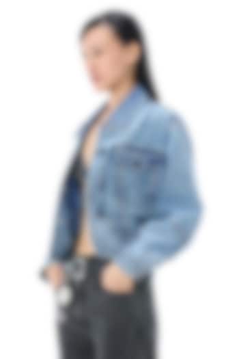 Denim Blue Cotton Cropped Jacket by Kanika Goyal at Pernia's Pop Up Shop