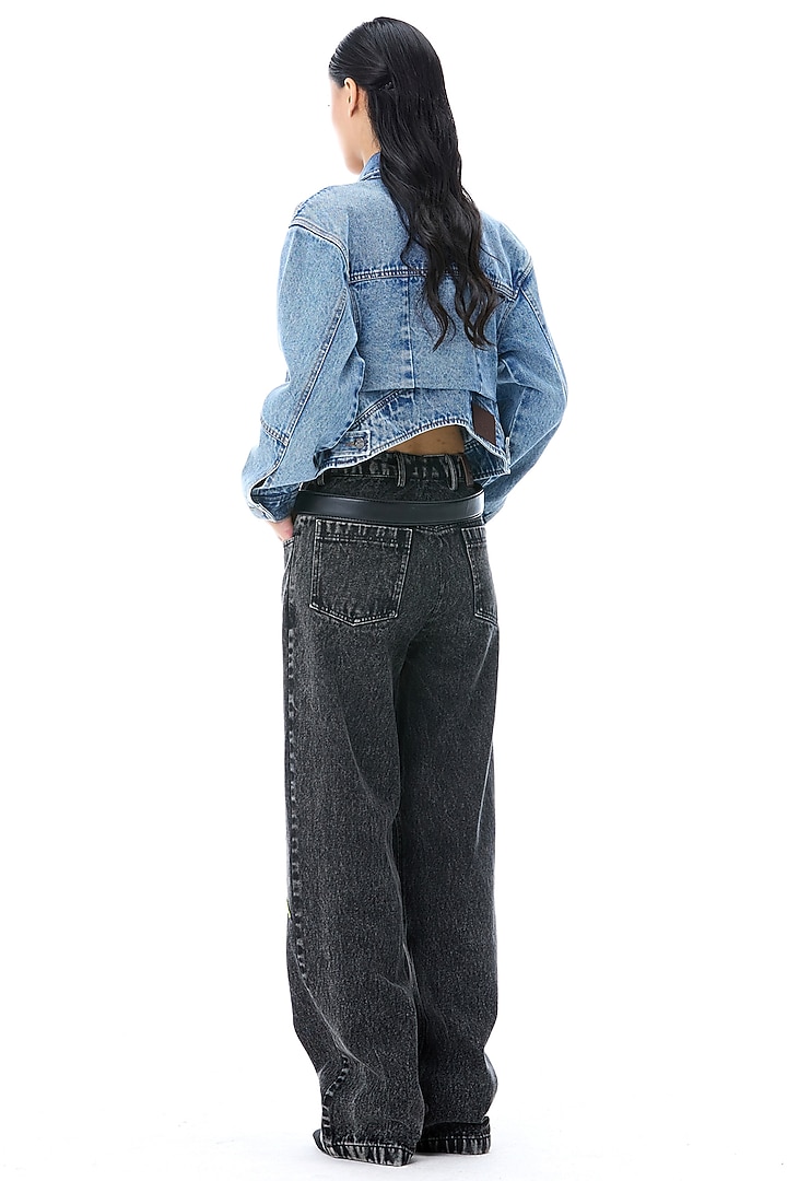 Denim Blue Cotton Cropped Jacket by Kanika Goyal at Pernia's Pop Up Shop