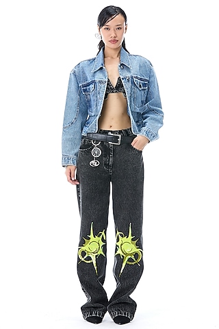 Denim Black Cotton Pants by Kanika Goyal