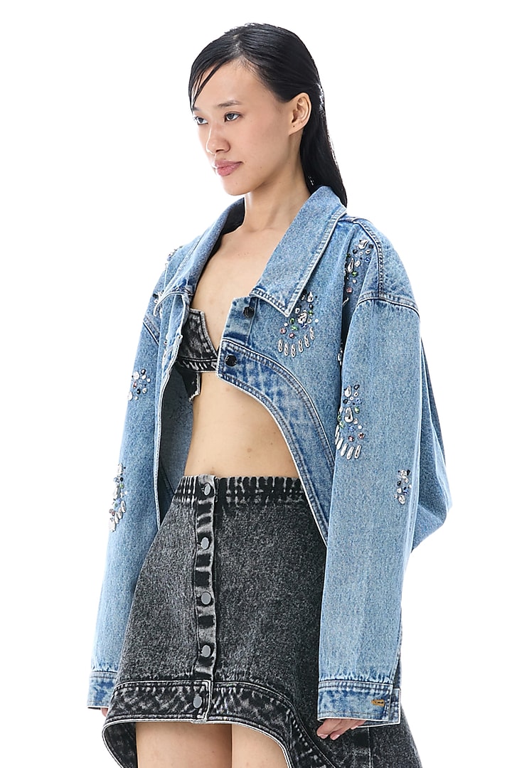 Denim Blue Cotton Oversized Jacket by Kanika Goyal at Pernia's Pop Up Shop
