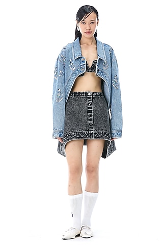 Denim Black Cotton Mini Skirt by Kanika Goyal