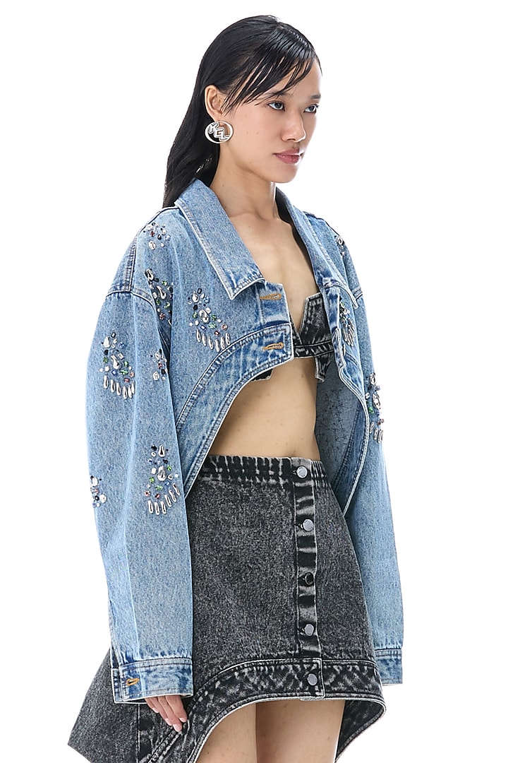 Denim Black Cotton Mini Skirt by Kanika Goyal at Pernia's Pop Up Shop