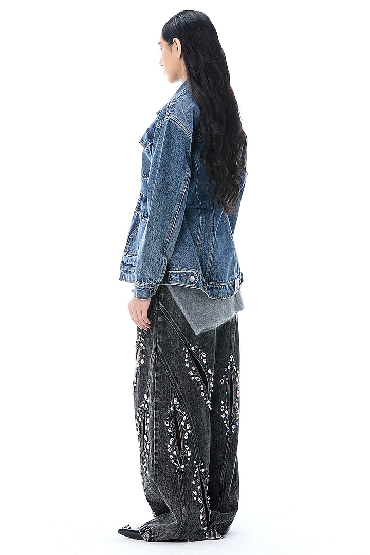 Dark Blue Denim Cotton Structured Jacket by Kanika Goyal at Pernia's Pop Up Shop