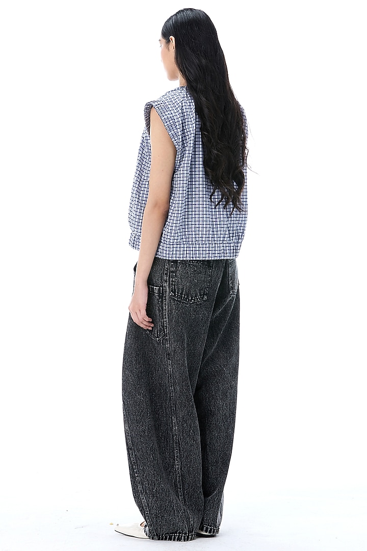 Light Blue Cotton Cropped Plaid Gilet by Kanika Goyal at Pernia's Pop Up Shop