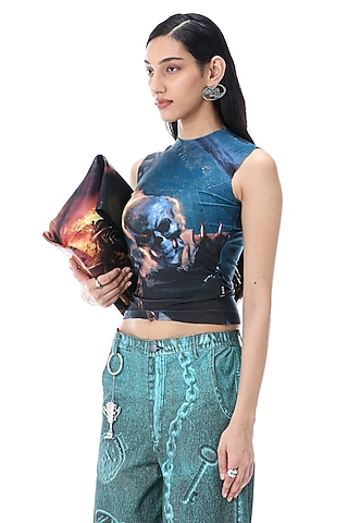 Multi-Coloured Poly Elastane Graphic Printed Top by Kanika Goyal