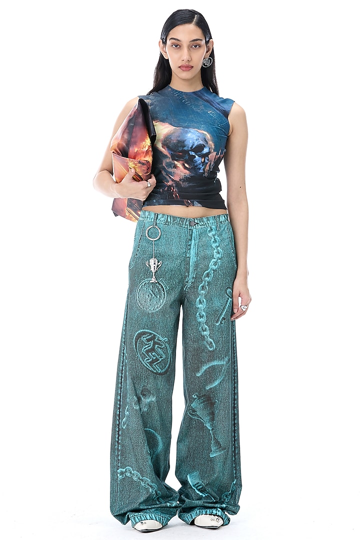 Multi-Coloured Poly Elastane Graphic Printed Top by Kanika Goyal at Pernia's Pop Up Shop