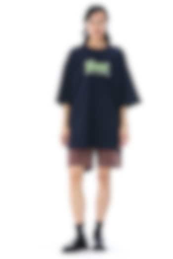 Navy Cotton Printed T-Shirt by Kanika Goyal at Pernia's Pop Up Shop