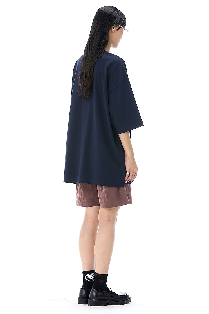 Navy Cotton Printed T-Shirt by Kanika Goyal at Pernia's Pop Up Shop