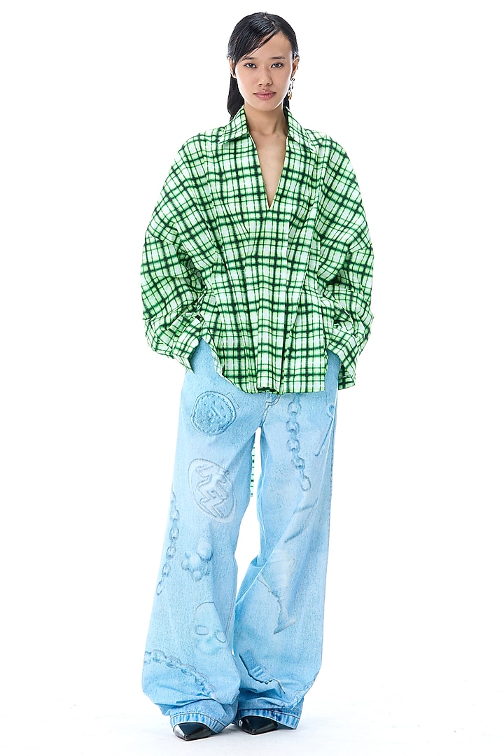 Green Cotton Oversized Shirt by Kanika Goyal at Pernia's Pop Up Shop