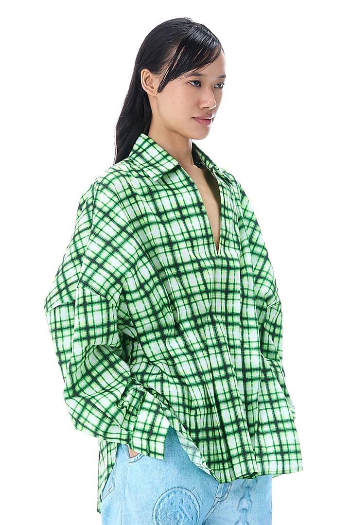 Green Cotton Oversized Shirt by Kanika Goyal at Pernia's Pop Up Shop