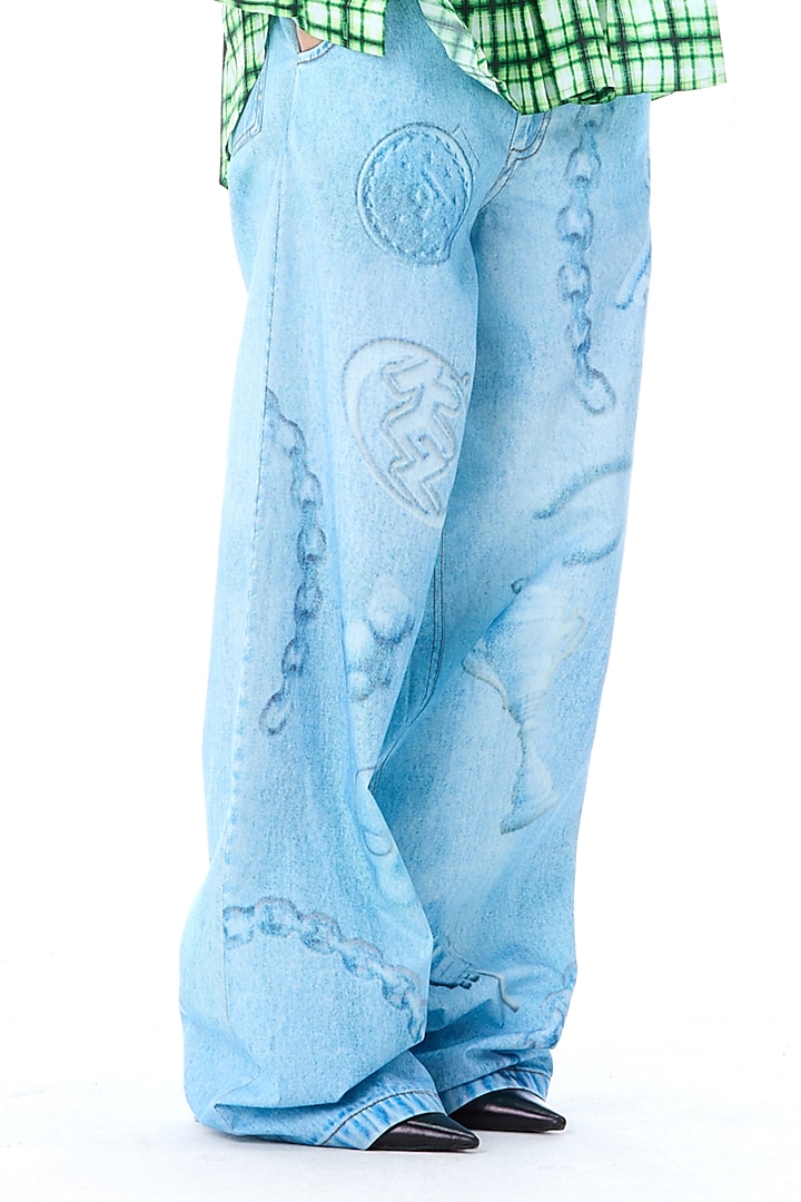 Light Blue Polyester Laser Printed Pants by Kanika Goyal at Pernia's Pop Up Shop