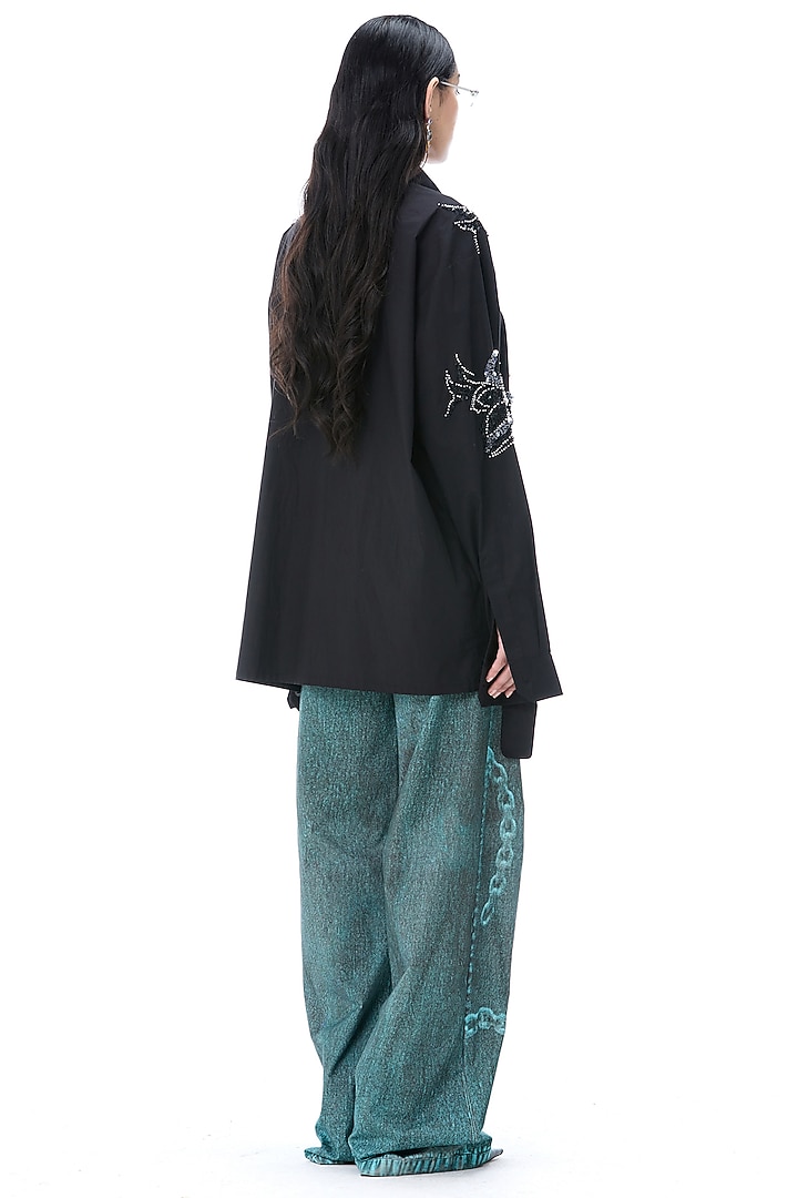 Black Cotton Embellished Shirt by Kanika Goyal at Pernia's Pop Up Shop