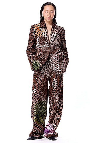 Multi-Colored Polyester Hand Embellished Blazer by Kanika Goyal