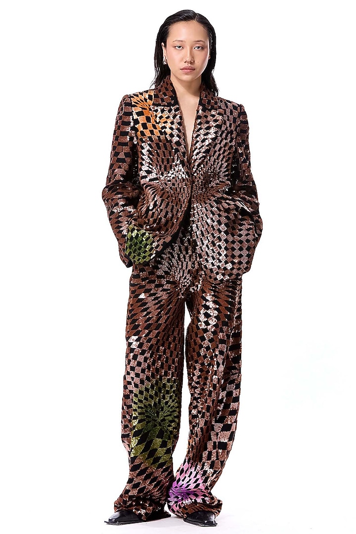 Multi-Colored Polyester Hand Embellished Trousers by Kanika Goyal at Pernia's Pop Up Shop