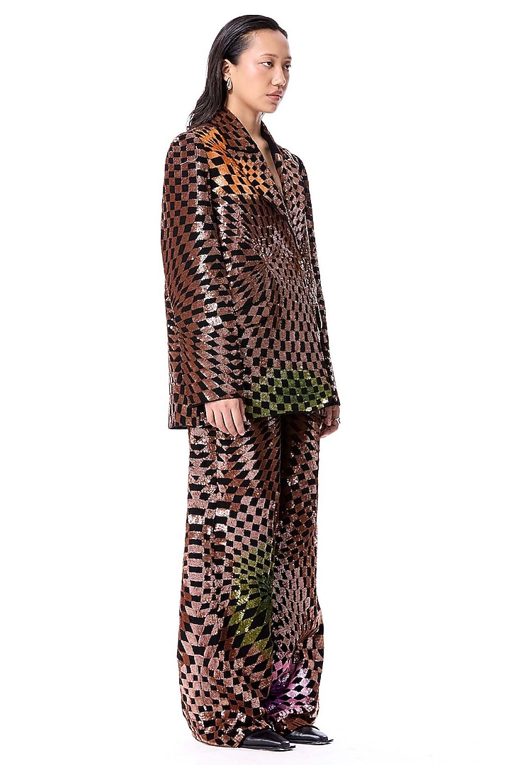 Multi-Colored Polyester Hand Embellished Trousers by Kanika Goyal at Pernia's Pop Up Shop