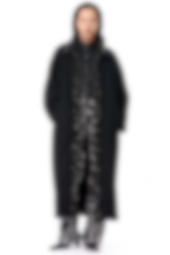 Black Acrylic & Wool Embellished Coat by Kanika Goyal at Pernia's Pop Up Shop