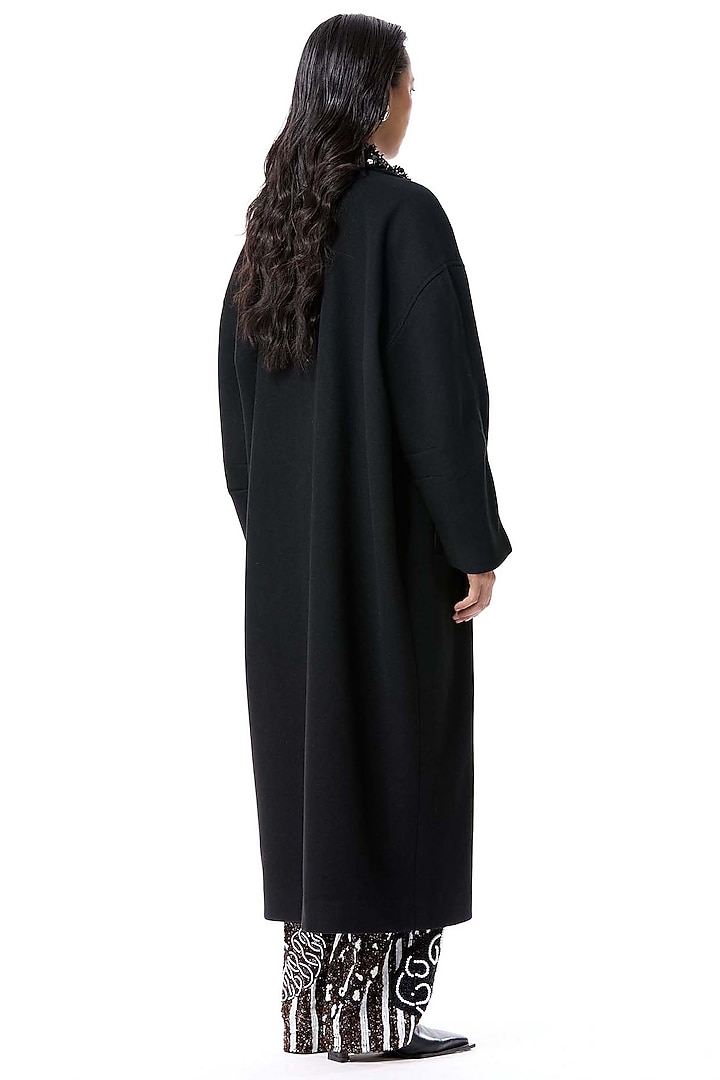 Black Acrylic & Wool Embellished Coat by Kanika Goyal at Pernia's Pop Up Shop