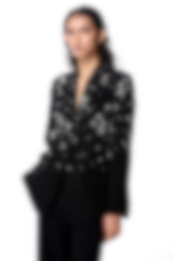 Black Polyester Embellished Blazer by Kanika Goyal at Pernia's Pop Up Shop