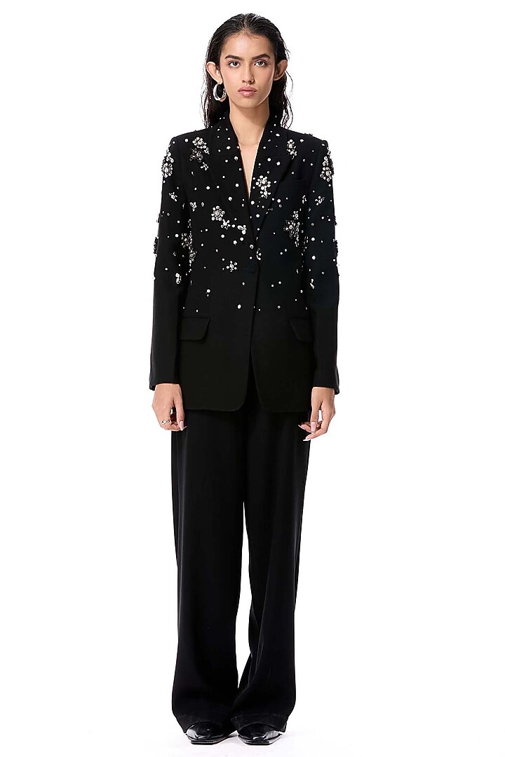 Black Polyester Pants by Kanika Goyal at Pernia's Pop Up Shop