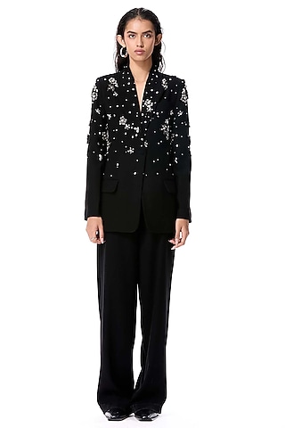 Black Polyester Pants by Kanika Goyal