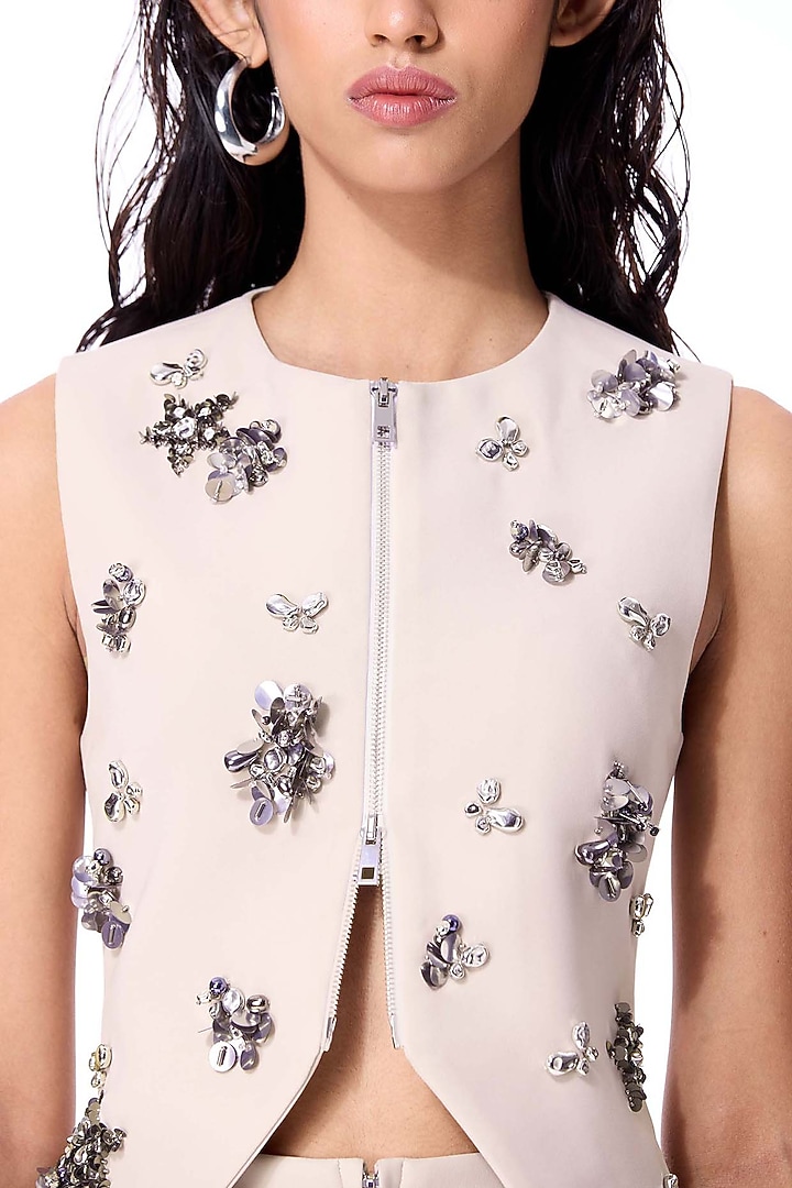 Beige Polyester Embellished Top by Kanika Goyal at Pernia's Pop Up Shop
