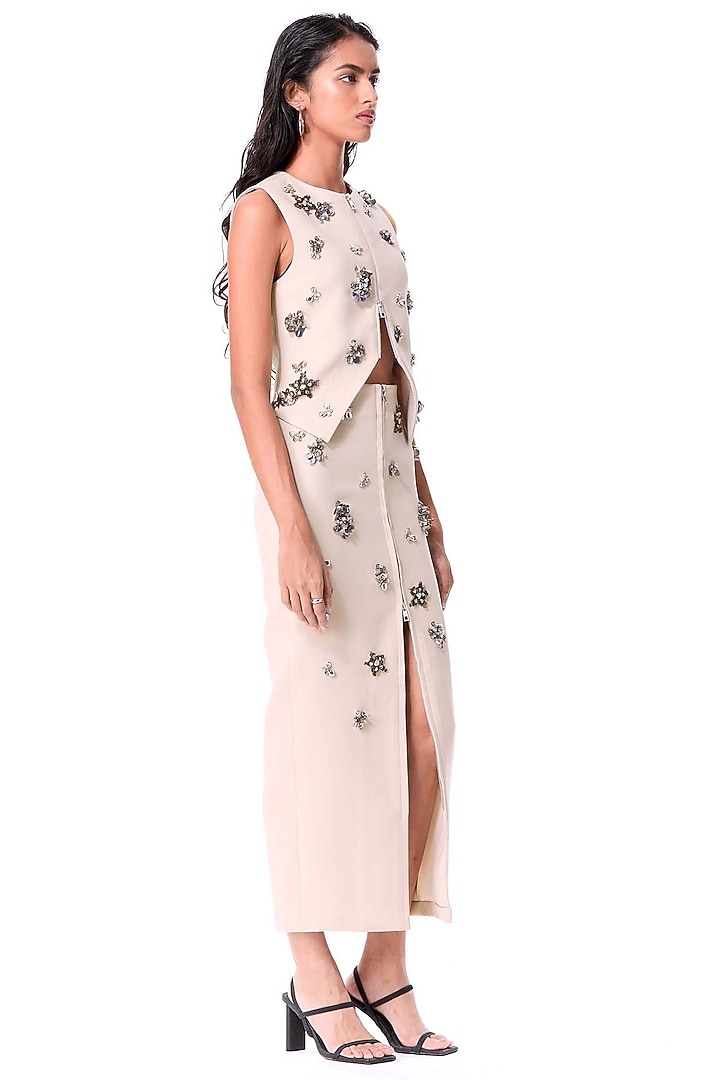 Beige Polyester Embellished Top by Kanika Goyal at Pernia's Pop Up Shop