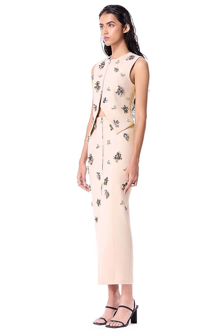 Beige Polyester Embellished Top by Kanika Goyal at Pernia's Pop Up Shop
