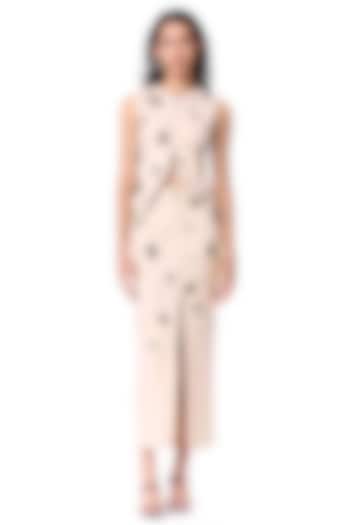 Beige Polyester Embellished Midi Skirt by Kanika Goyal at Pernia's Pop Up Shop