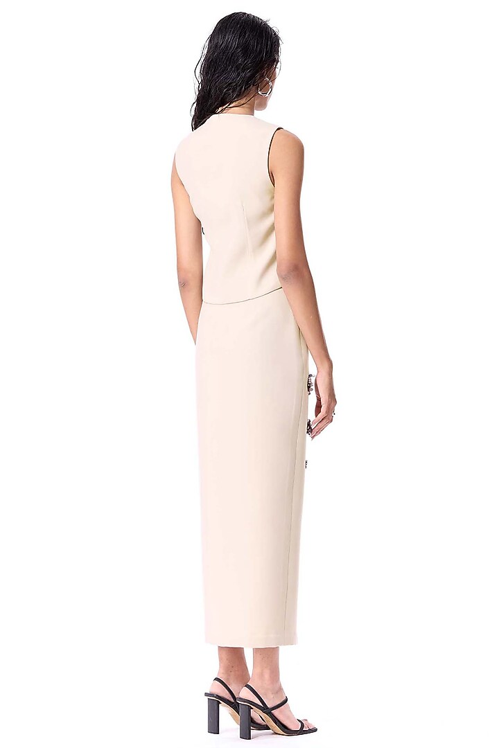 Beige Polyester Embellished Midi Skirt by Kanika Goyal at Pernia's Pop Up Shop