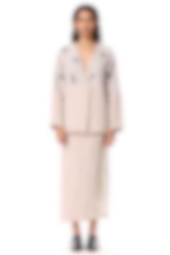 Beige Polyester Embellished Blazer by Kanika Goyal at Pernia's Pop Up Shop