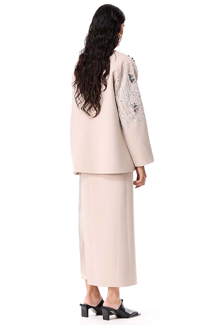 Beige Polyester Embellished Blazer by Kanika Goyal at Pernia's Pop Up Shop