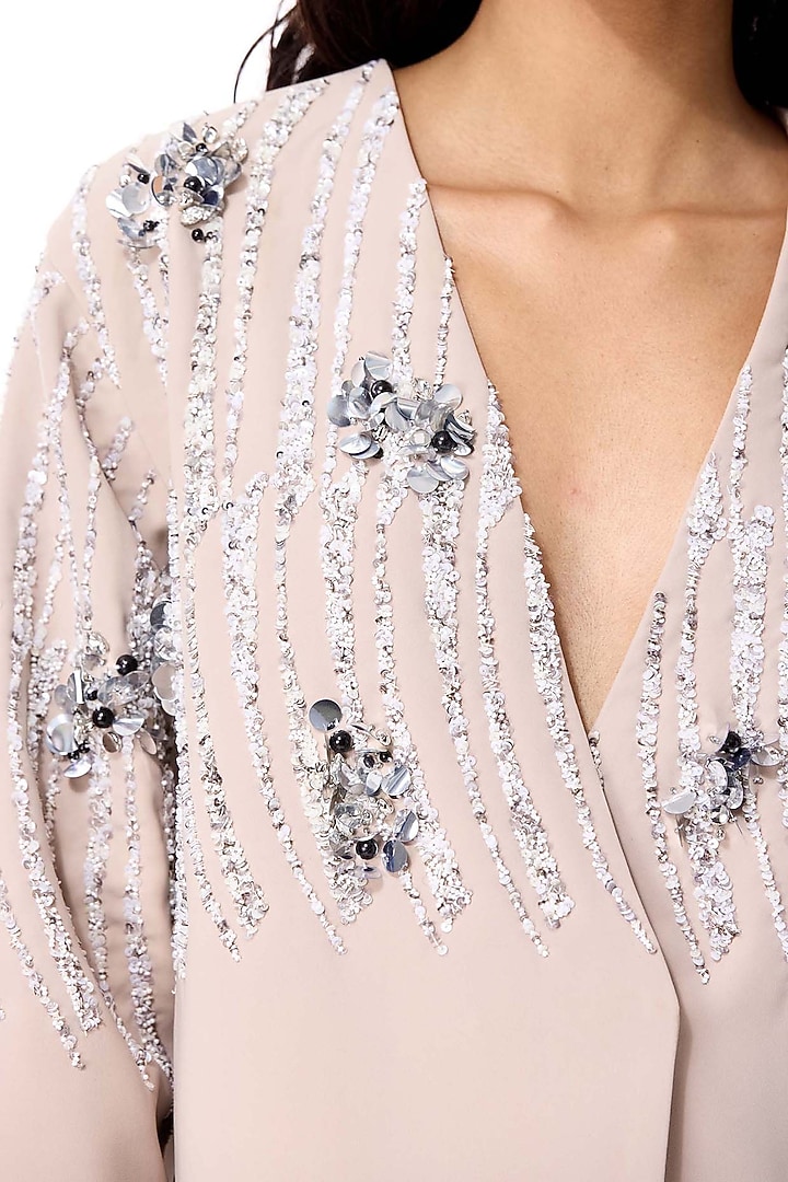 Beige Polyester Embellished Blazer by Kanika Goyal at Pernia's Pop Up Shop