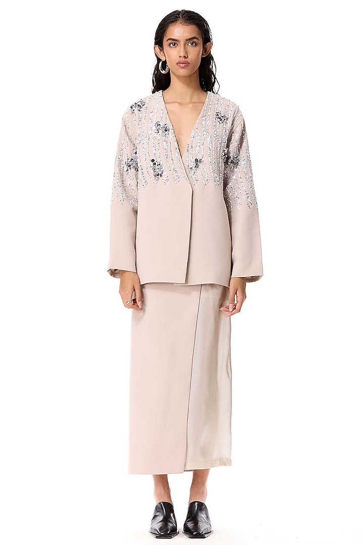 Blush Pink Polyester Embellished Skirt by Kanika Goyal at Pernia's Pop Up Shop