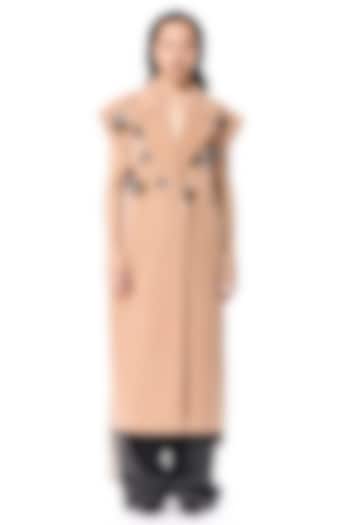 Beige Acrylic & Wool Embellished Coat by Kanika Goyal at Pernia's Pop Up Shop