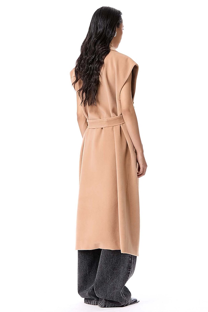 Beige Acrylic & Wool Embellished Coat by Kanika Goyal at Pernia's Pop Up Shop