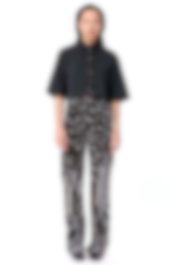 Black Poly Twill Embellished Crop Shirt by Kanika Goyal at Pernia's Pop Up Shop