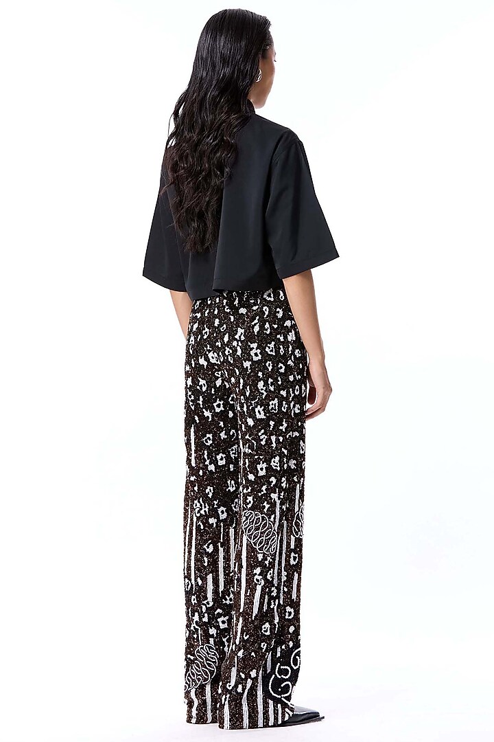 Black Poly Twill Embellished Crop Shirt by Kanika Goyal at Pernia's Pop Up Shop