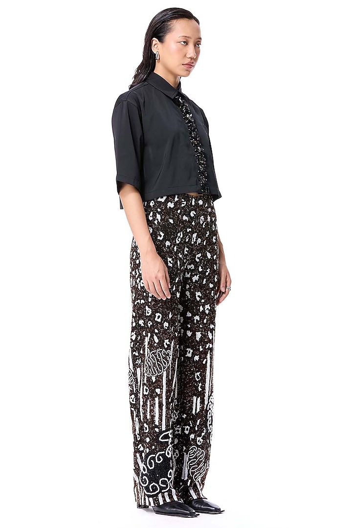 Black Poly Twill Embellished Crop Shirt by Kanika Goyal at Pernia's Pop Up Shop