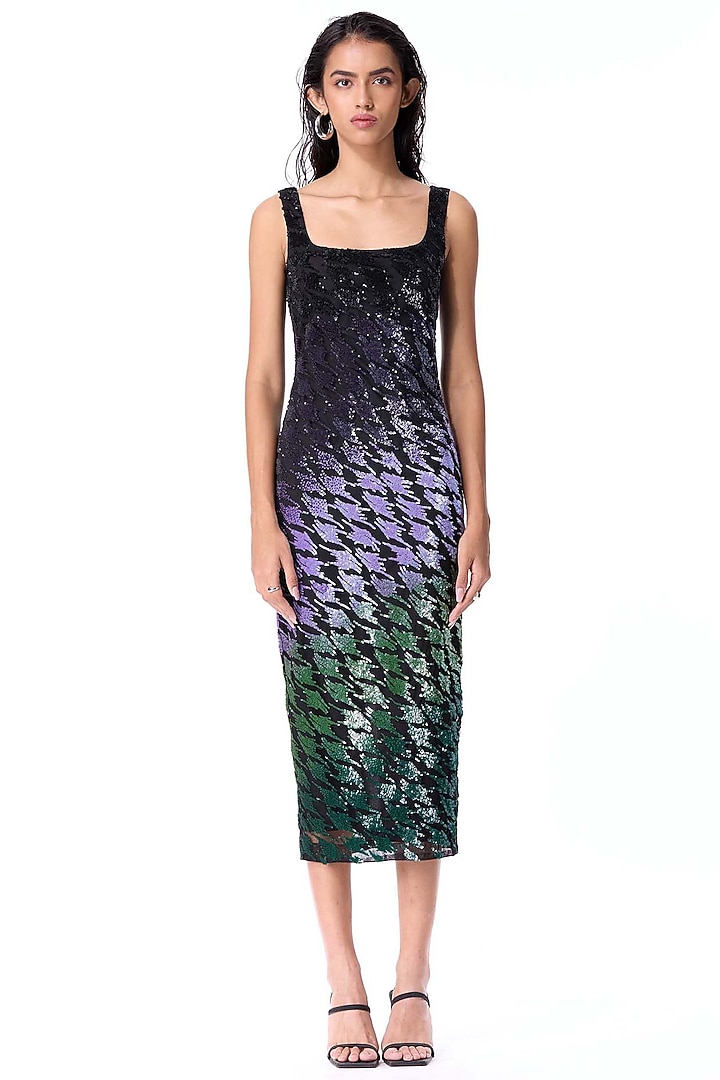 Multi-Colored Polyester Hand Embellished Midi Party Wear Dress by Kanika Goyal at Pernia's Pop Up Shop