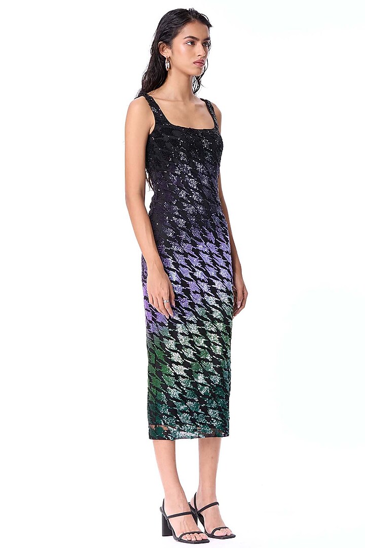 Multi-Colored Polyester Hand Embellished Midi Party Wear Dress by Kanika Goyal at Pernia's Pop Up Shop