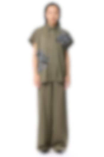 Olive Poly Twill Pants by Kanika Goyal at Pernia's Pop Up Shop