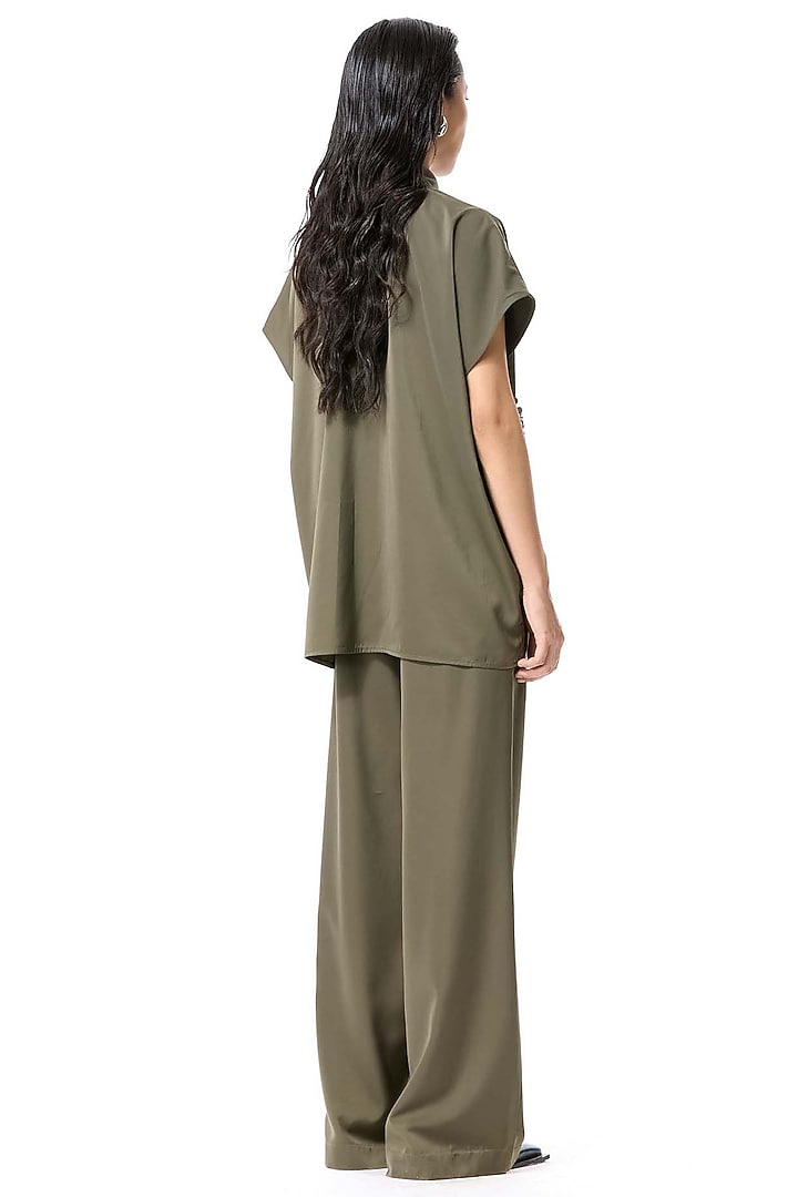 Olive Poly Twill Pants by Kanika Goyal at Pernia's Pop Up Shop